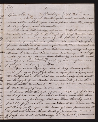 Letter from Orson Hyde, 26 April 1844, Page 1