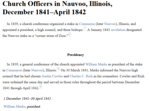 Church Officers in Nauvoo, Illinois, December 1841–April 1842