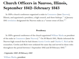 Church Officers in Nauvoo, Illinois, September 1842–February 1843