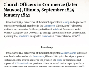 Church Officers in Commerce (later Nauvoo), Illinois, September 1839–January 1841