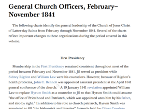 General Church Officers, February–November 1841