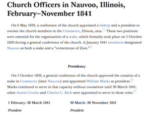 Church Officers in Nauvoo, Illinois, February–November 1841