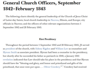 General Church Officers, September 1842–February 1843