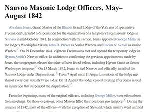Nauvoo Masonic Lodge Officers, May–August 1842
