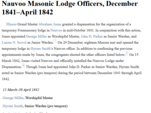 Nauvoo Masonic Lodge Officers, December 1841–April 1842