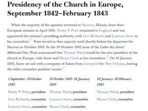 Presidency of the Church in Europe, September 1842–February 1843