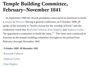 Temple Building Committee, February–November 1841