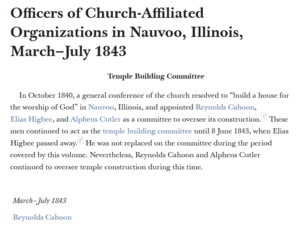 Officers of Church-Affiliated Organizations in Nauvoo, Illinois, March–July 1843