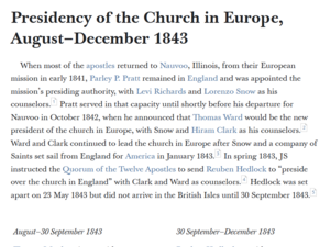 Presidency of the Church in Europe, August–December 1843