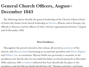 General Church Officers, August–December 1843