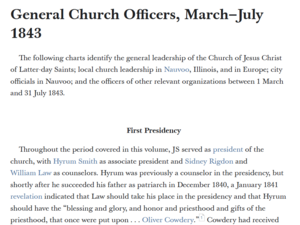General Church Officers, March–July 1843