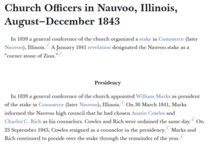 Church Officers in Nauvoo, Illinois, August–December 1843