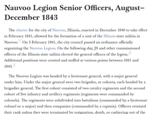 Nauvoo Legion Senior Officers, August–December 1843