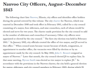 Nauvoo City Officers, August–December 1843