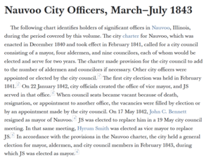Nauvoo City Officers, March–July 1843