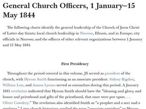 General Church Officers, 1 January–15 May 1844