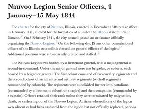Nauvoo Legion Senior Officers, 1 January–15 May 1844