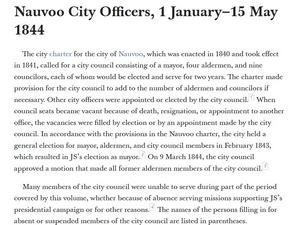 Nauvoo City Officers, 1 January–15 May 1844