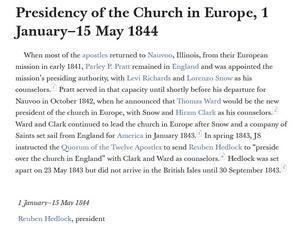 Presidency of the Church in Europe, 1 January–15 May 1844